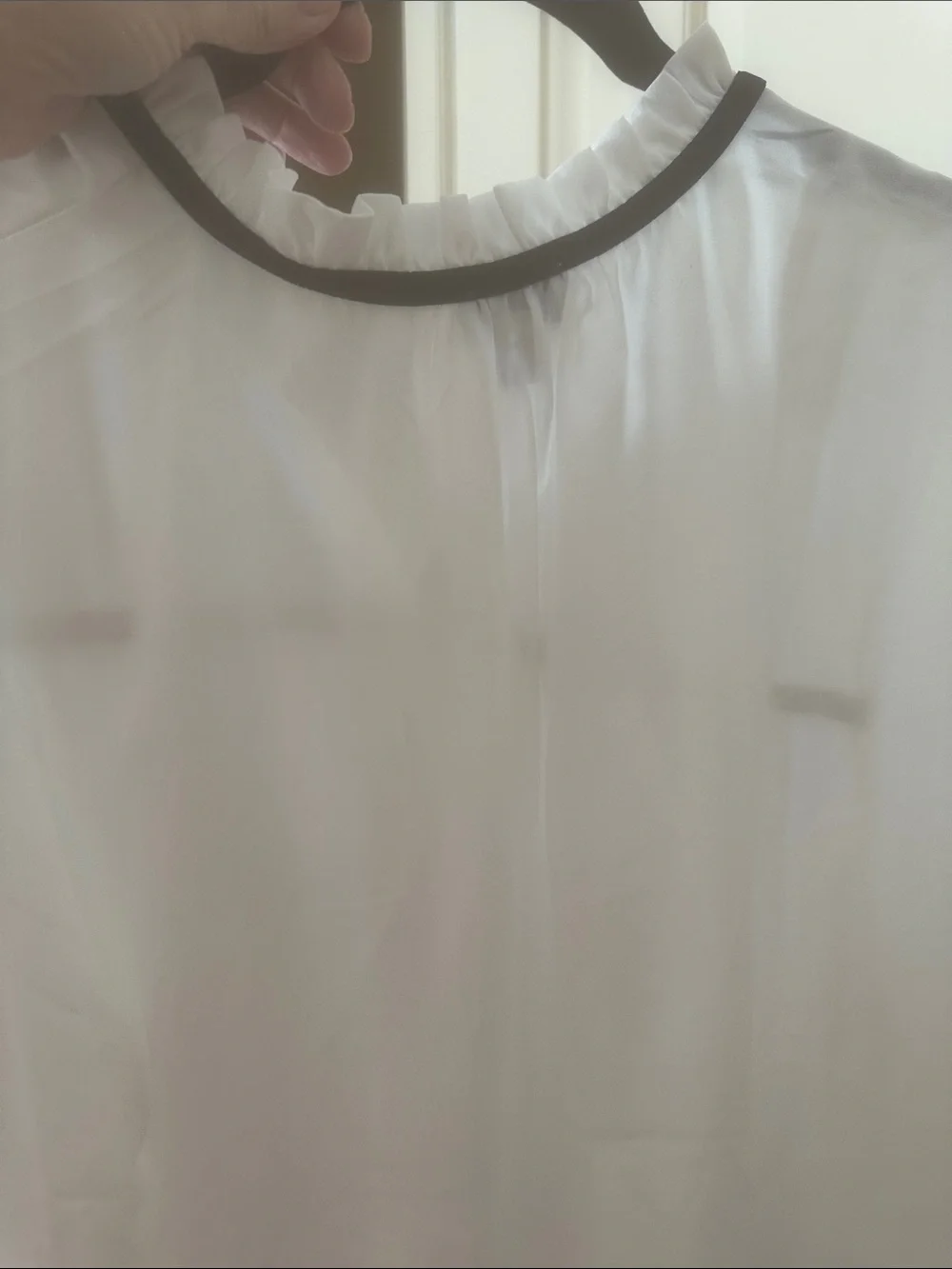 J. Crew White Chiffon Blouse with Black Trim